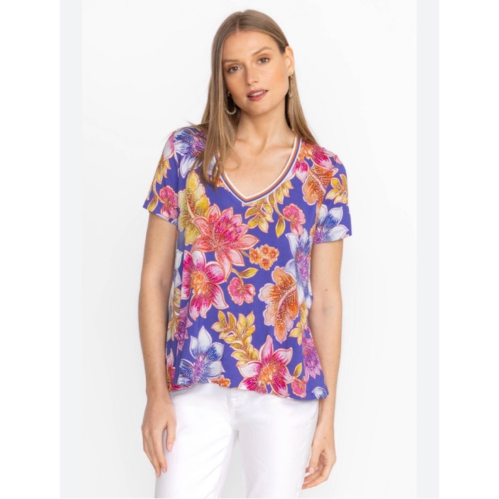 NWT Johnny Was Short Sleeve V-Neck Swing Tee